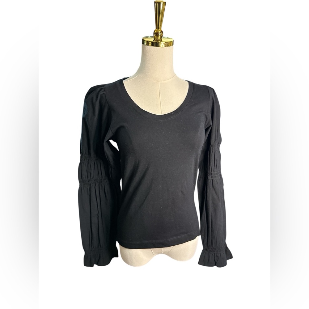 French Connection Tim Tim Jersey Marie Sleeve Tee Black Size S Puff LongSleeves